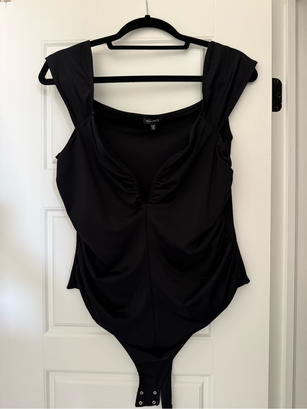 Dynamite Black Ruched Scoop Neck Bodysuit